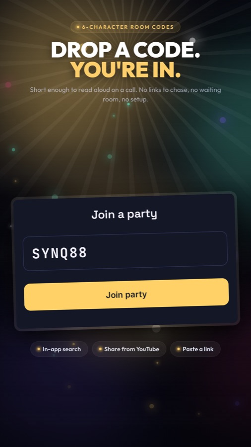 Joining a party with a six-character code